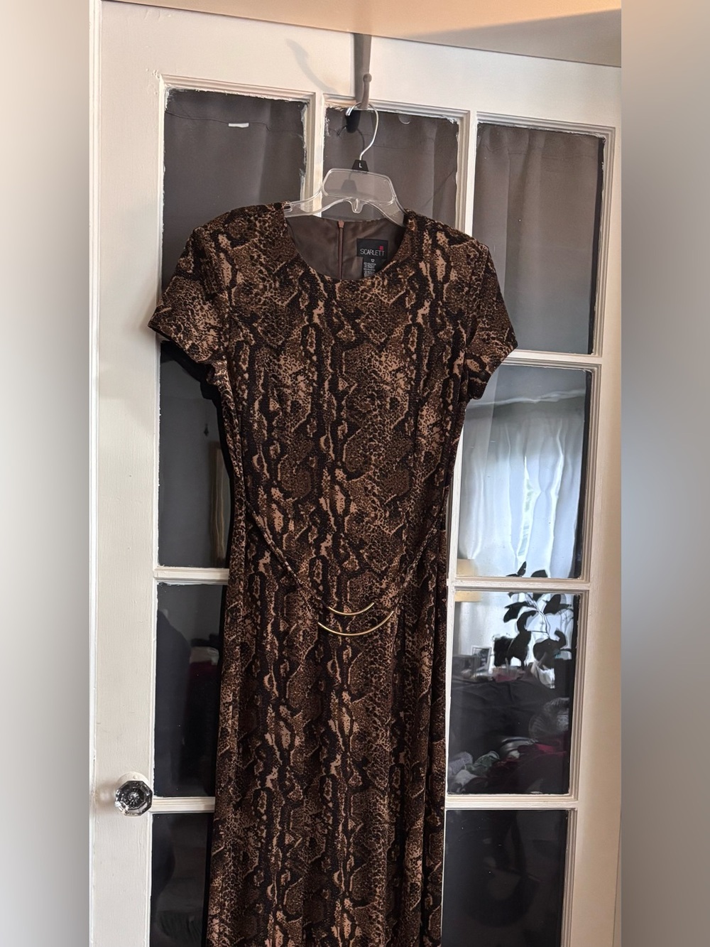Vintage Brown Snake-Print Maxi Dress - Size 12